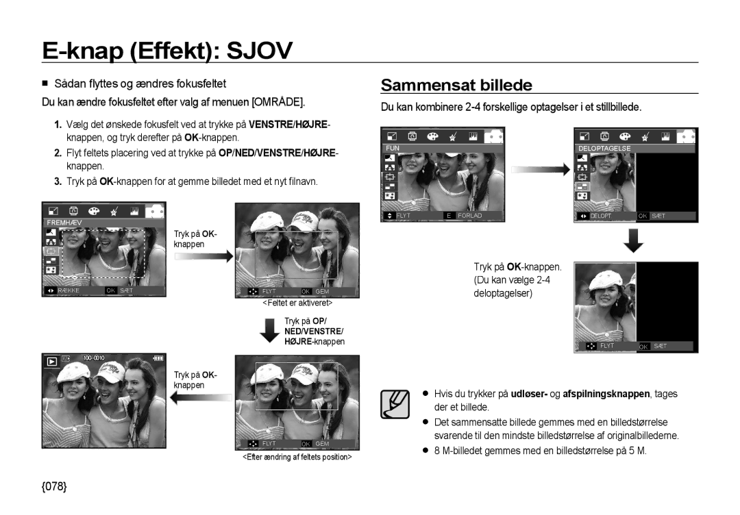 Samsung EC-I85ZZSBA/E2, EC-I85ZZRBA/E2 manual Sammensat billede, 078,  8 M-billedet gemmes med en billedstørrelse på 5 M 