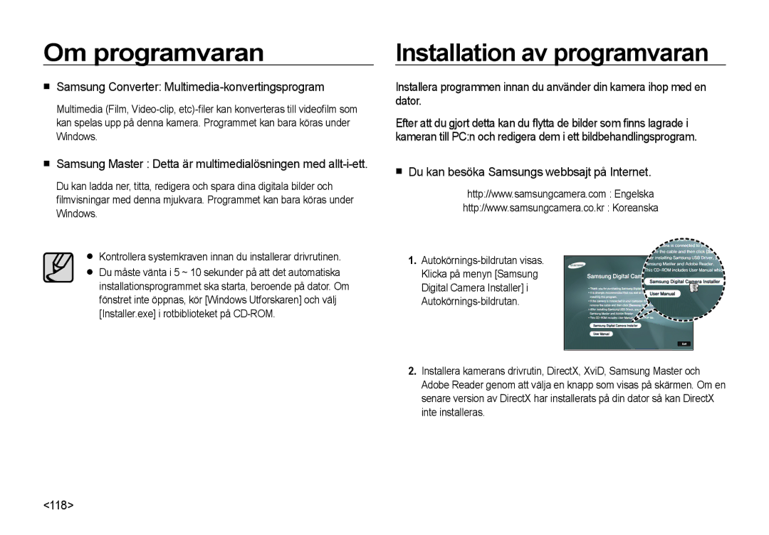 Samsung EC-I8ZZZBBA/E2, EC-I8ZZZPBA/E2 Installation av programvaran, Samsung Converter Multimedia-konvertingsprogram, 118 