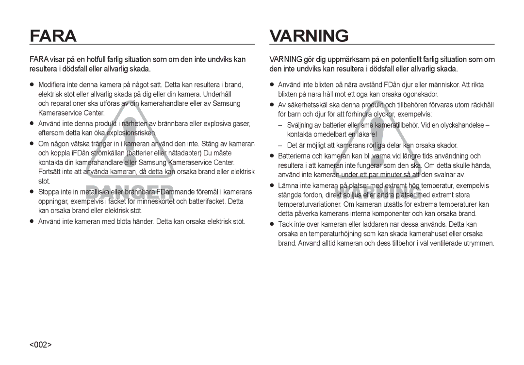 Samsung EC-I8ZZZUBA/E3, EC-I8ZZZPBA/E2, EC-I8ZZZWBA/E3, EC-I8ZZZBBA/E3, EC-I8ZZZWBA/E2, EC-I8ZZZPBA/E3 manual Fara, 002 