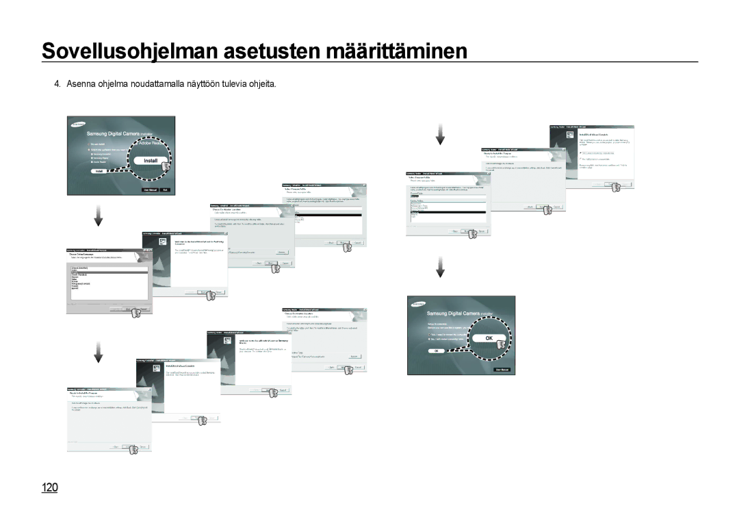 Samsung EC-I8ZZZWBA/E3, EC-I8ZZZPBA/E2, EC-I8ZZZBBA/E3 manual 120, Asenna ohjelma noudattamalla näyttöön tulevia ohjeita 