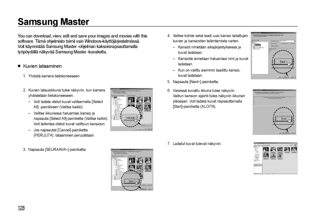 Samsung EC-I8ZZZWBA/E3, EC-I8ZZZPBA/E2, EC-I8ZZZBBA/E3, EC-I8ZZZUBA/E3, EC-I8ZZZWBA/E2 Samsung Master, Kuvien lataaminen, 128 