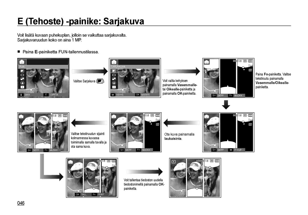 Samsung EC-I8ZZZBBA/E2, EC-I8ZZZPBA/E2, EC-I8ZZZWBA/E3, EC-I8ZZZBBA/E3, EC-I8ZZZUBA/E3 manual Tehoste -painike Sarjakuva, 046 