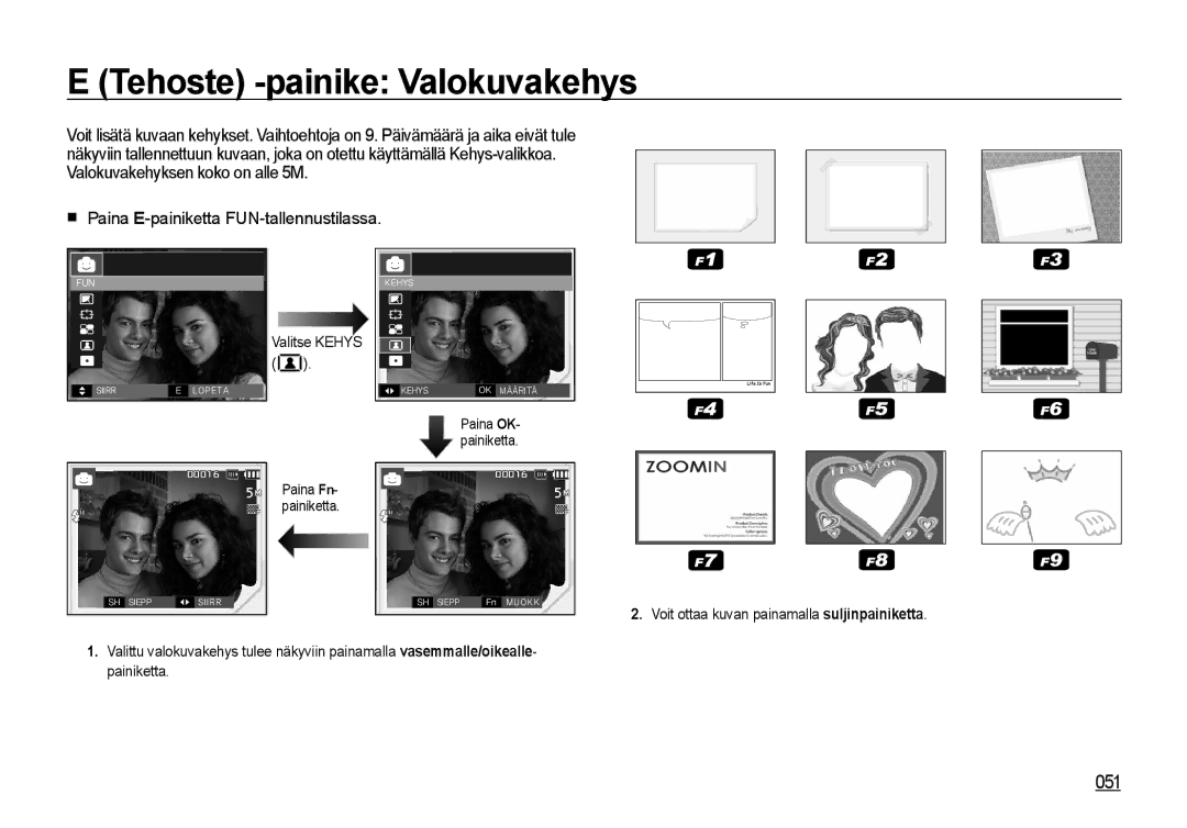 Samsung EC-I8ZZZWBA/E2, EC-I8ZZZPBA/E2 Tehoste -painike Valokuvakehys, 051, Voit ottaa kuvan painamalla suljinpainiketta 