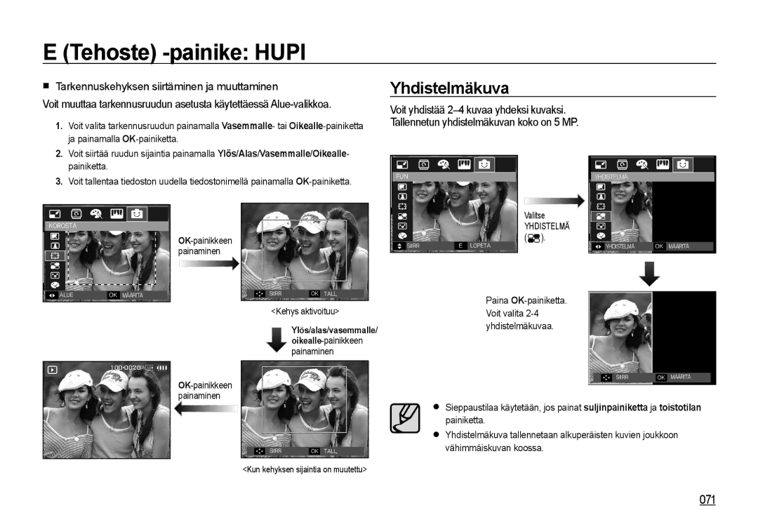 Samsung EC-I8ZZZPBA/E2, EC-I8ZZZWBA/E3, EC-I8ZZZBBA/E3 manual Yhdistelmäkuva, 071, Ja painamalla OK-painiketta, Painiketta 