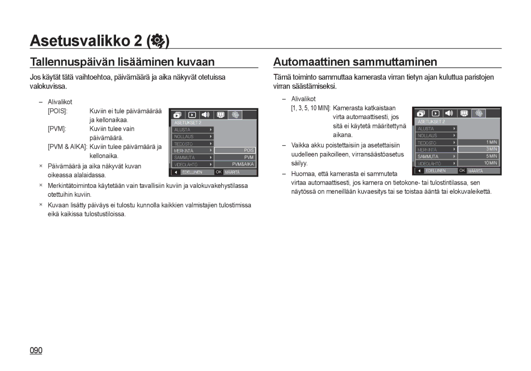 Samsung EC-I8ZZZUBA/E3 090, Ja kellonaikaa, PVM Kuviin tulee vain Päivämäärä, Kellonaika Päivämäärä ja aika näkyvät kuvan 