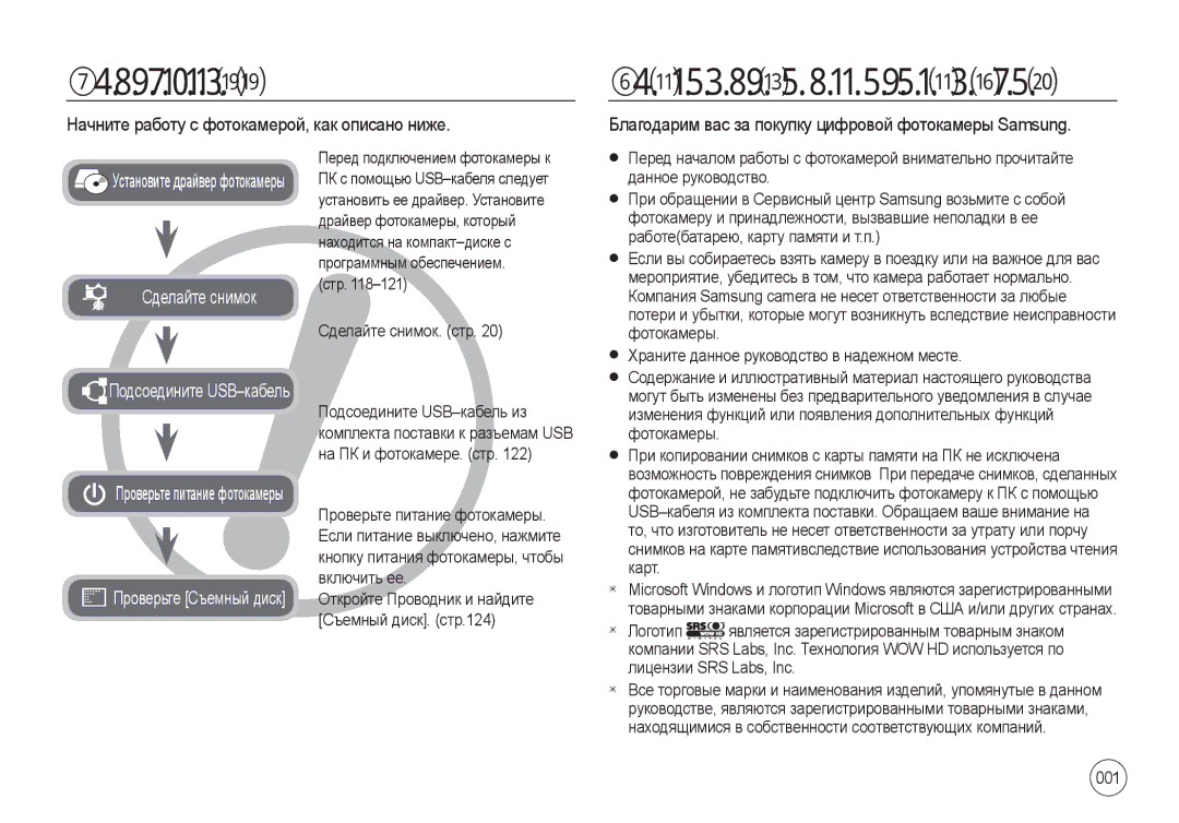 Samsung EC-I8ZZZPBA/GB, EC-I8ZZZBAA Инструкции, Знакомство с фотокамерой, Начните работу с фотокамерой, как описано ниже 