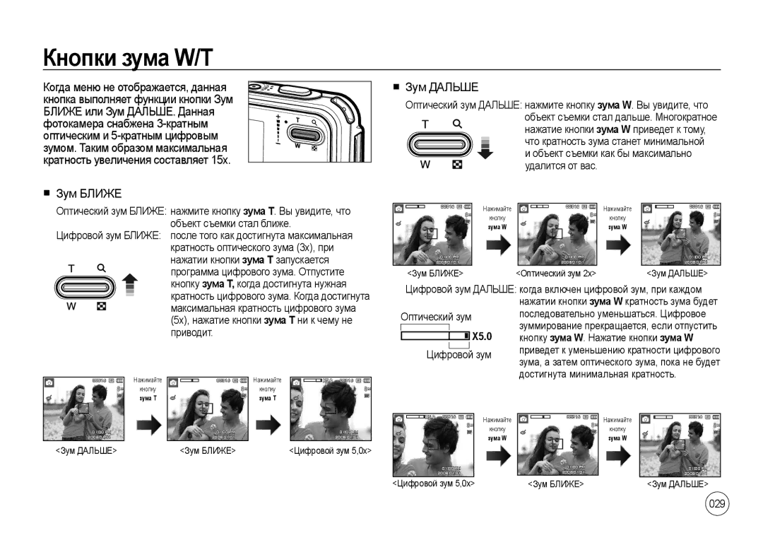 Samsung EC-I8ZZZUBA/E1, EC-I8ZZZPBA/E2, EC-I8ZZZWBA/E3, EC-I8ZZZPBA/GB, EC-I8ZZZBBA/E3 Кнопки зума W/T, Зум Ближе Зум Дальше 