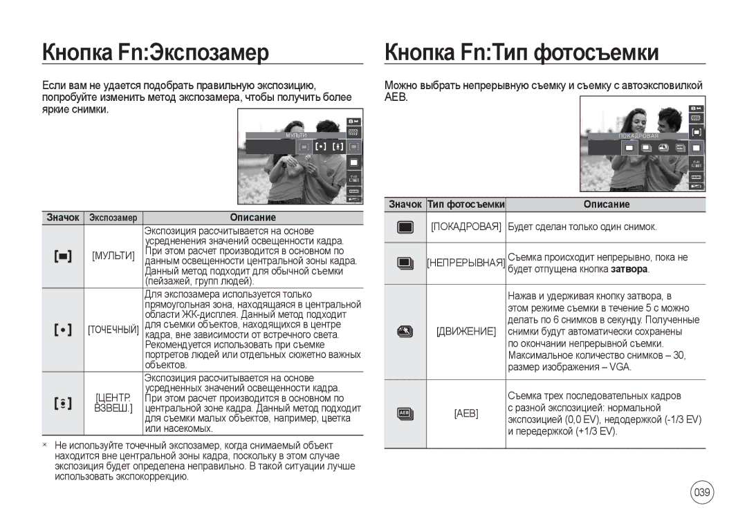 Samsung EC-I8ZZZWBA/CA manual Кнопка FnЭкспозамер, Если вам не удается подобрать правильную экспозицию, Яркие снимки, Aeb 