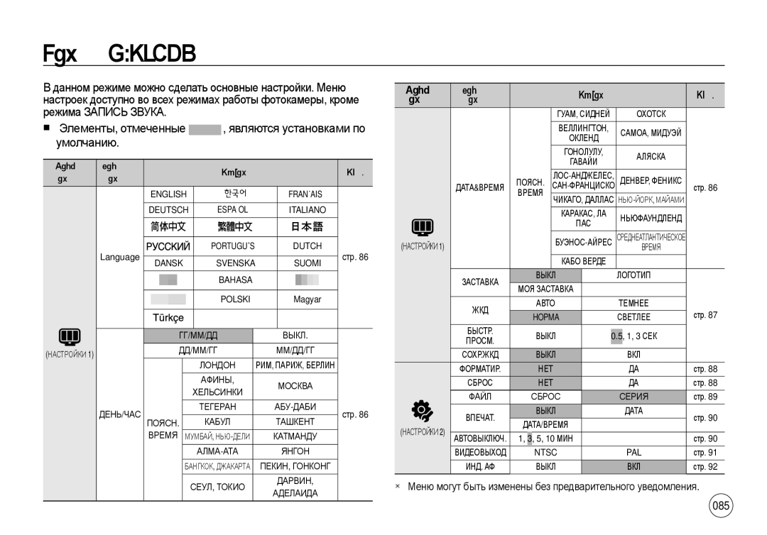 Samsung EC-I8ZZZUBA/AR Являются установками по, Умолчанию, Настроек доступно во всех режимах работы фотокамеры, кроме 