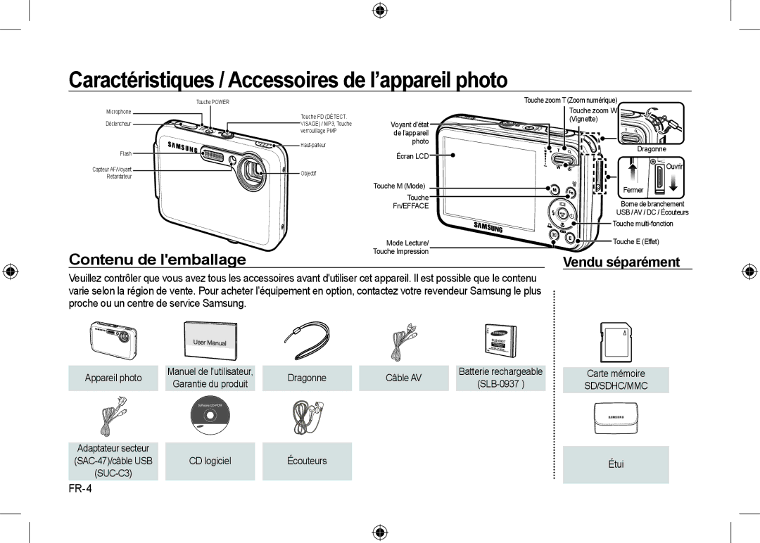 Samsung EC-I8ZZZPBA/IT, EC-I8ZZZPBA/E2 Caractéristiques / Accessoires de l’appareil photo, Contenu de lemballage, FR-4 