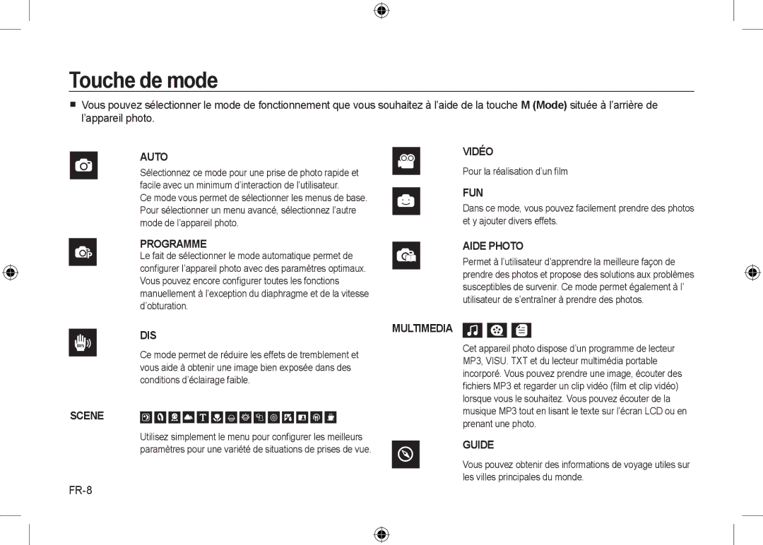 Samsung EC-I8ZZZBBA/IT, EC-I8ZZZPBA/E2, EC-I8ZZZWBA/E3, EC-I8ZZZPBA/GB Touche de mode, FR-8, Pour la réalisation d’un ﬁlm 