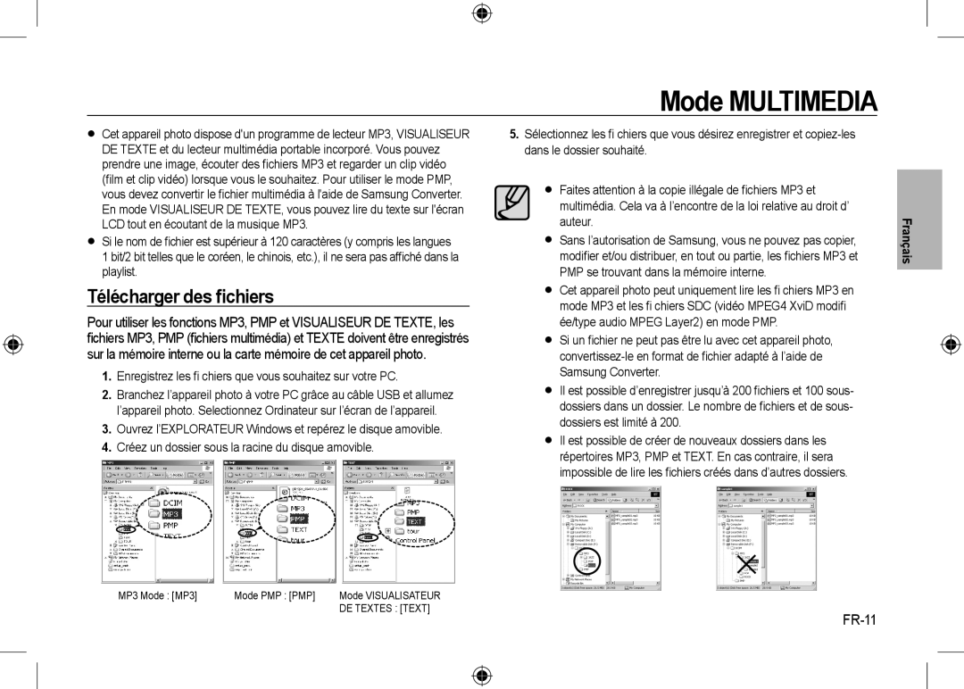 Samsung EC-I8ZZZWBA/AS Mode Multimedia, Télécharger des ﬁchiers, Enregistrez les ﬁ chiers que vous souhaitez sur votre PC 