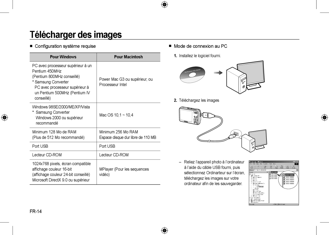 Samsung EC-I8ZZZUBA/E1 manual Télécharger des images,  Conﬁguration système requise,  Mode de connexion au PC, FR-14 