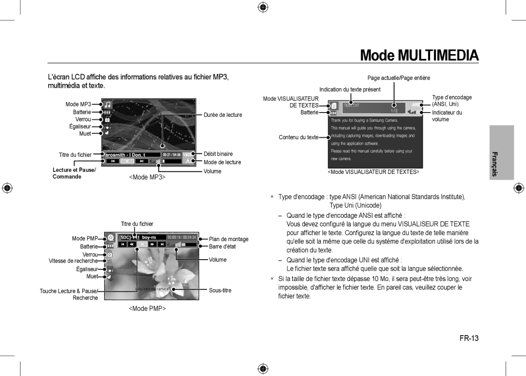 Samsung EC-I8ZZZPBA/US, EC-I8ZZZPBA/E2, EC-I8ZZZWBA/E3, EC-I8ZZZPBA/GB, EC-I8ZZZBBA/E3, EC-I8ZZZPBB/FR manual FR-13, Mode MP3 