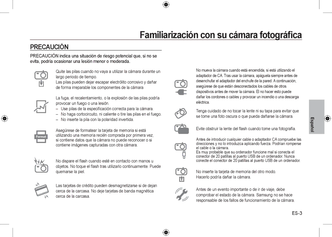 Samsung EC-I8ZZZWBA/TR, EC-I8ZZZPBA/E2, EC-I8ZZZWBA/E3, EC-I8ZZZPBA/GB, EC-I8ZZZBBA/E3, EC-I8ZZZPBB/FR manual Precaución, ES-3 