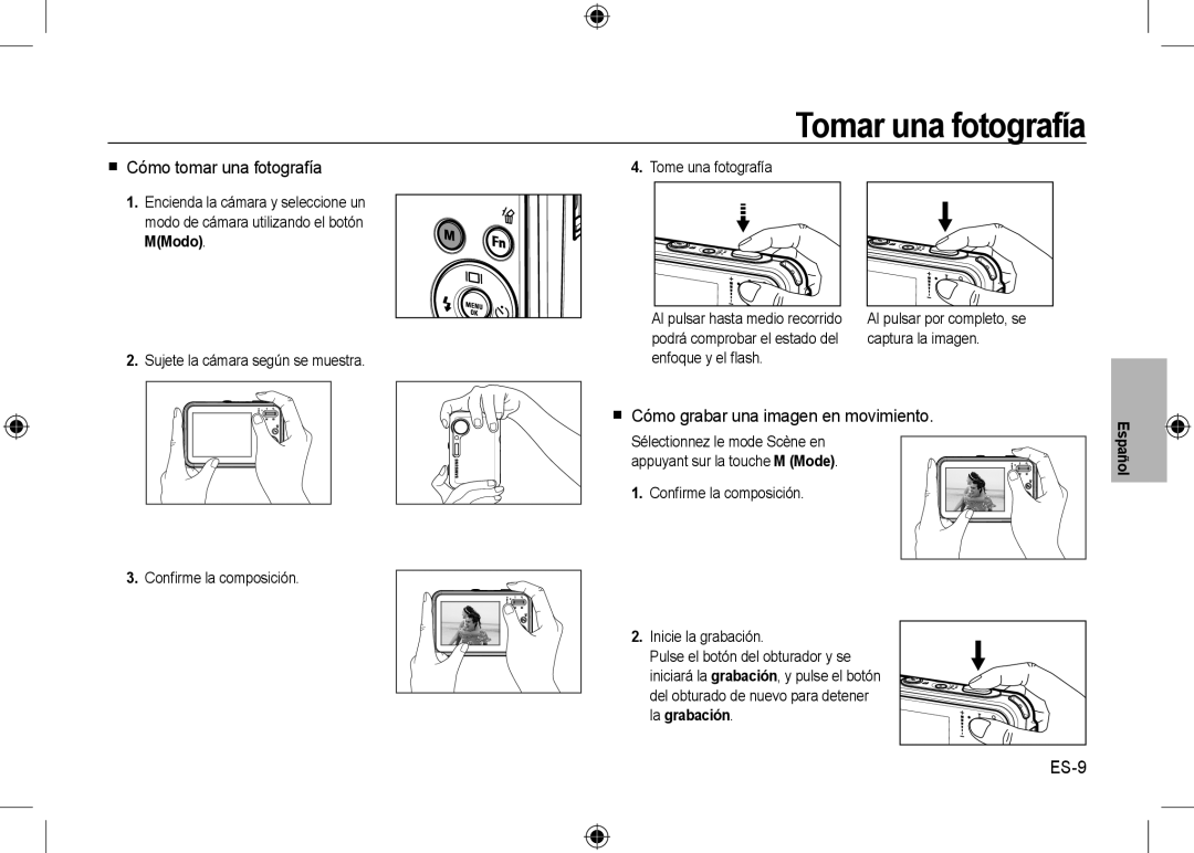 Samsung EC-I8ZZZUBA/IN Tomar una fotografía,  Cómo tomar una fotografía,  Cómo grabar una imagen en movimiento, ES-9 