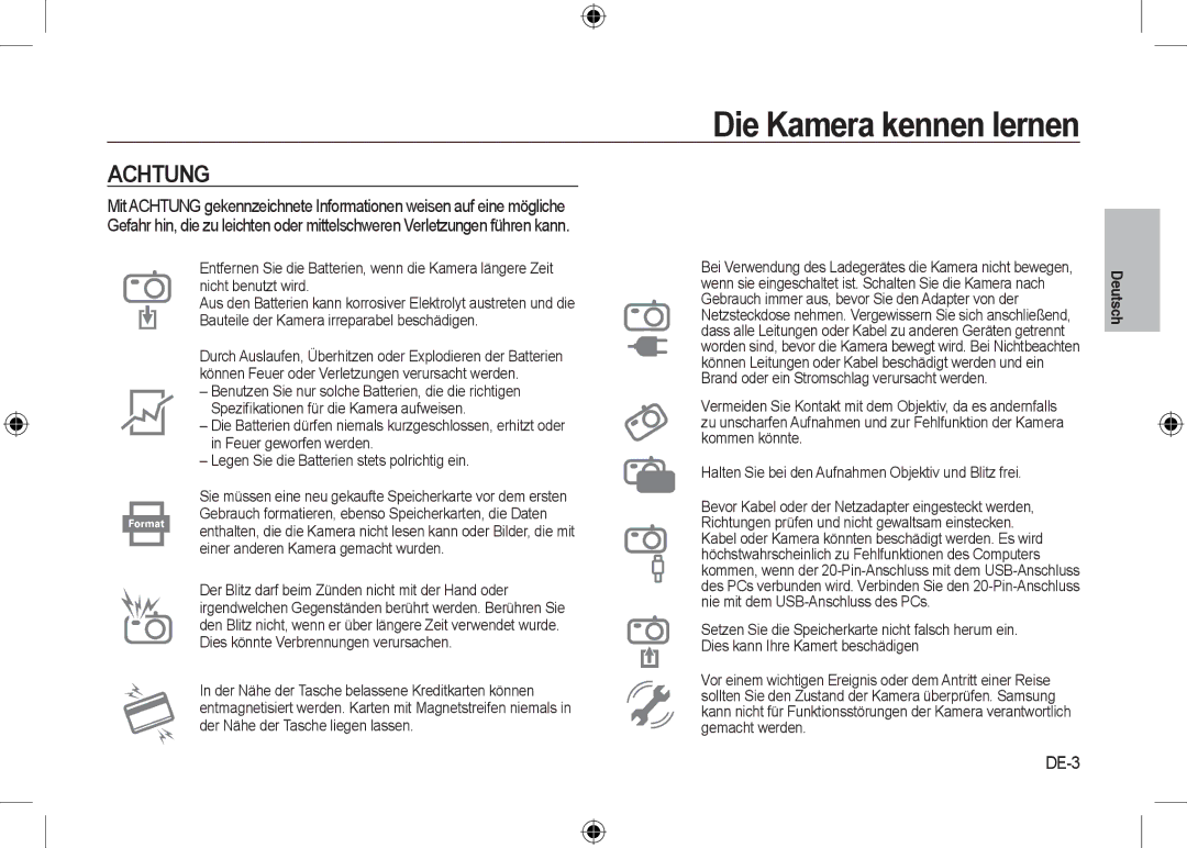 Samsung EC-I8ZZZWBA/E1, EC-I8ZZZPBA/E2, EC-I8ZZZWBA/E3, EC-I8ZZZPBA/GB, EC-I8ZZZBBA/E3, EC-I8ZZZPBB/FR manual Achtung, DE-3 