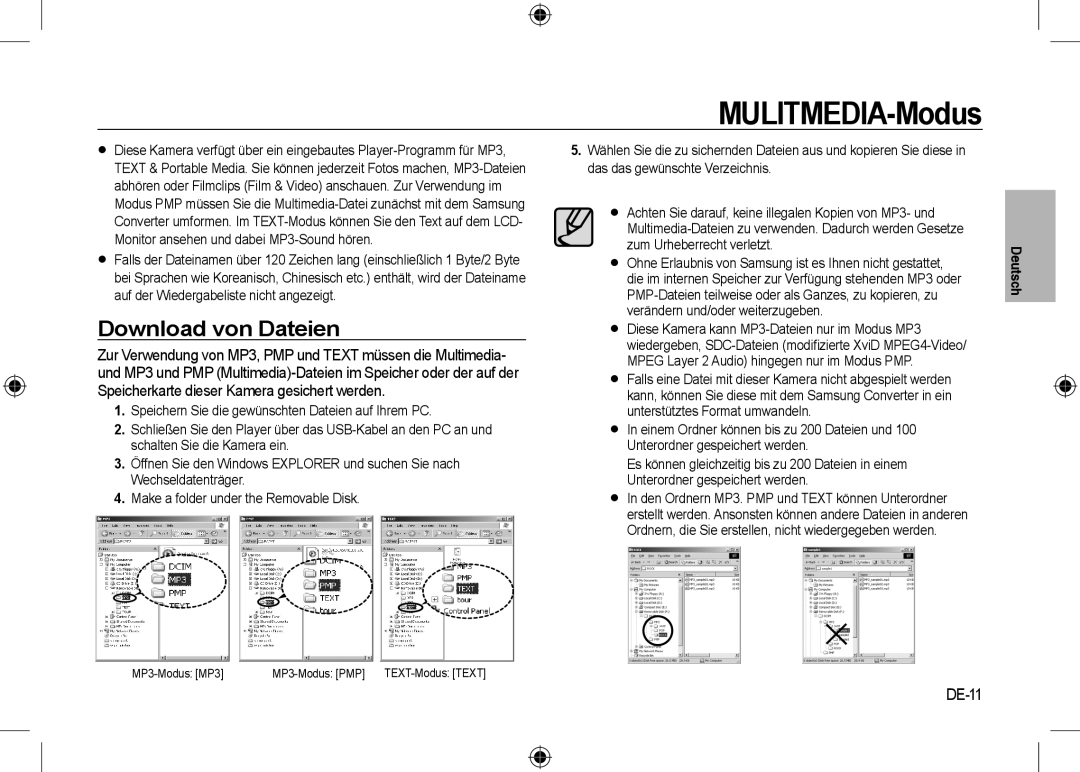 Samsung EC-I8ZZZWBA/AS, EC-I8ZZZPBA/E2, EC-I8ZZZWBA/E3, EC-I8ZZZPBA/GB manual MULITMEDIA-Modus, Download von Dateien, DE-11 