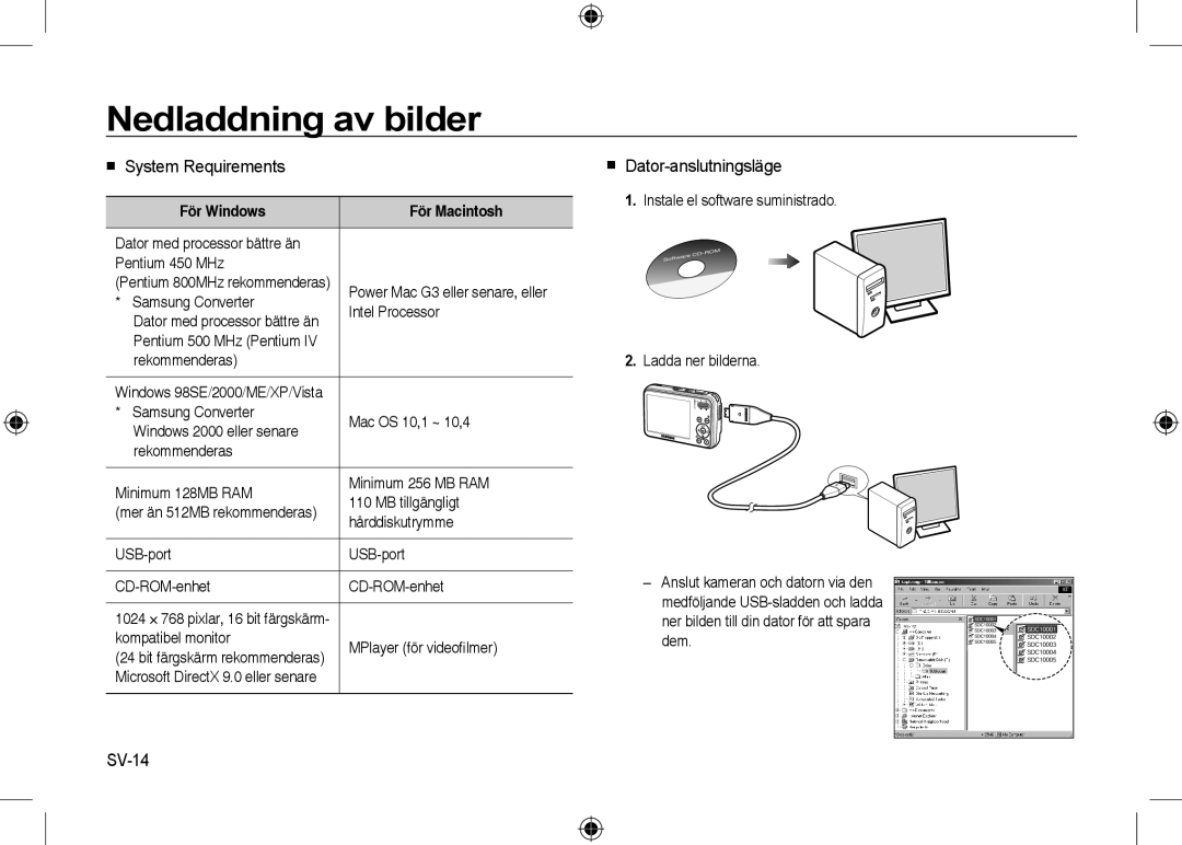 Samsung EC-I8ZZZBBA/AU, EC-I8ZZZPBA/E2 Nedladdning av bilder,  Dator-anslutningsläge, SV-14, För Windows För Macintosh 