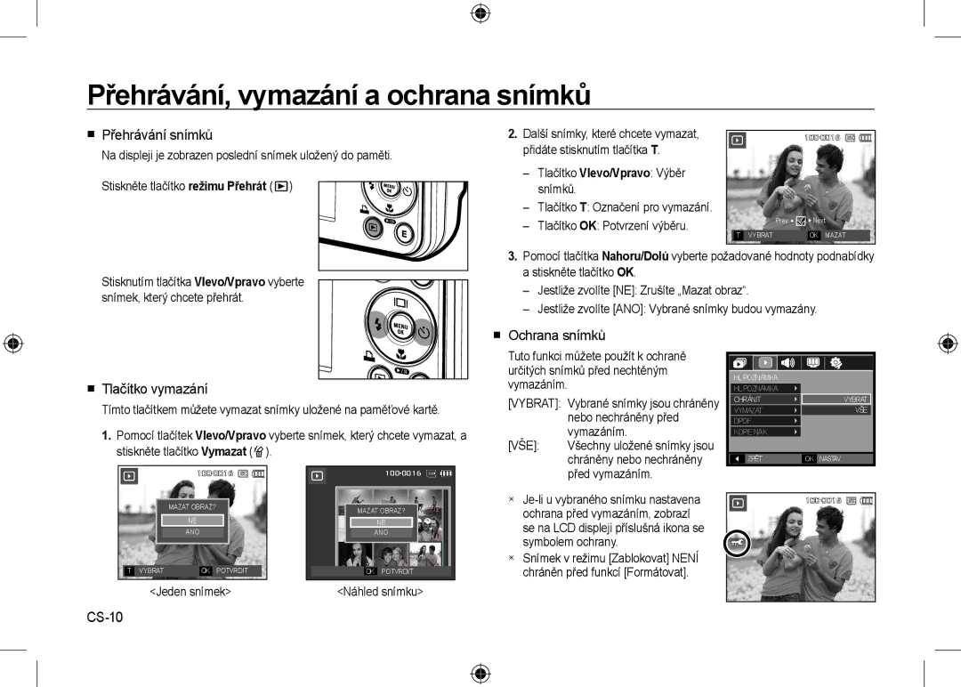 Samsung EC-I8ZZZUBC/AS Přehrávání, vymazání a ochrana snímků,  Přehrávání snímků,  Tlačítko vymazání,  Ochrana snímků 