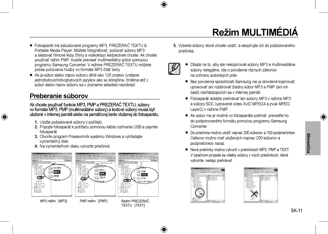 Samsung EC-I8ZZZBBA/FR, EC-I8ZZZPBA/E2, EC-I8ZZZWBA/E3, EC-I8ZZZPBA/GB manual Režim Multimédiá, Preberanie súborov, SK-11 