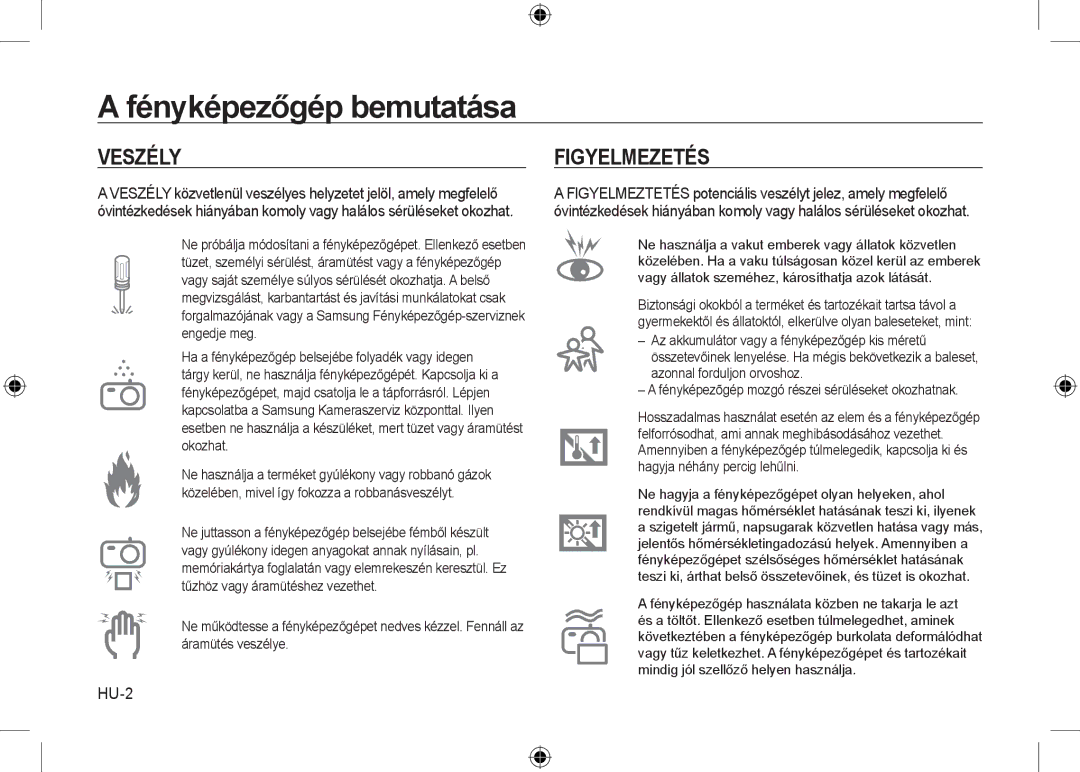 Samsung EC-I8ZZZUBC/E1, EC-I8ZZZPBA/E2, EC-I8ZZZWBA/E3, EC-I8ZZZPBA/GB, EC-I8ZZZBBA/E3 manual Veszély, Figyelmezetés, HU-2 