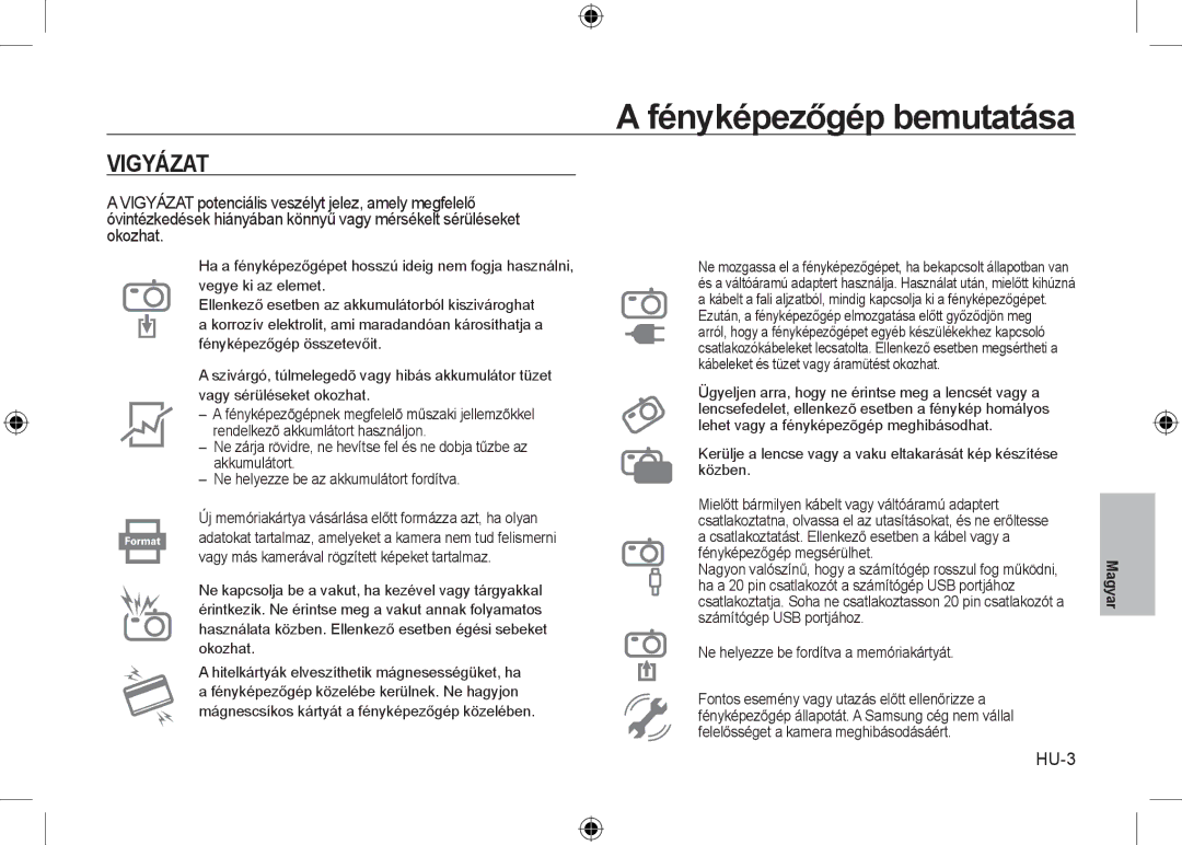 Samsung EC-I8ZZZBBA/E1, EC-I8ZZZPBA/E2, EC-I8ZZZWBA/E3, EC-I8ZZZPBA/GB, EC-I8ZZZBBA/E3, EC-I8ZZZPBB/FR manual Vigyázat, HU-3 