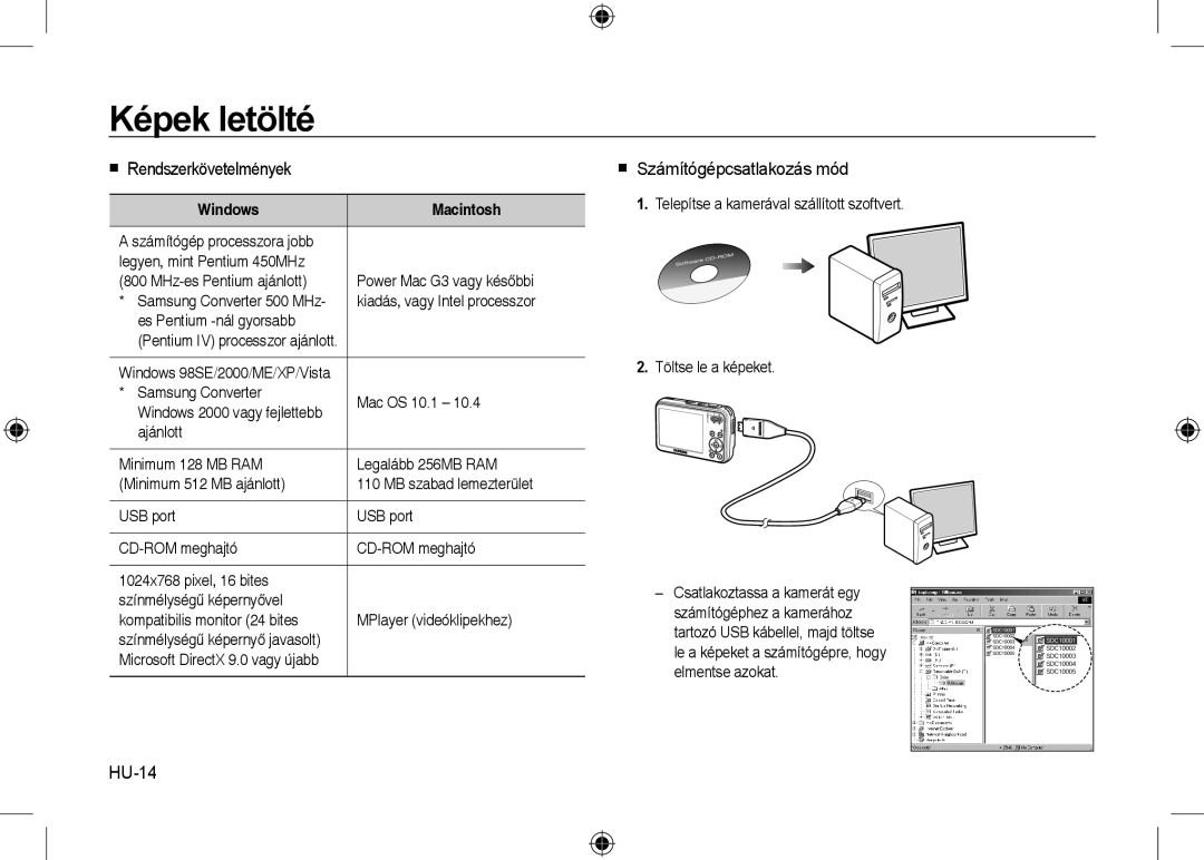 Samsung EC-I8ZZZBBA/AS, EC-I8ZZZPBA/E2 manual Képek letölté,  Rendszerkövetelmények,  Számítógépcsatlakozás mód, HU-14 