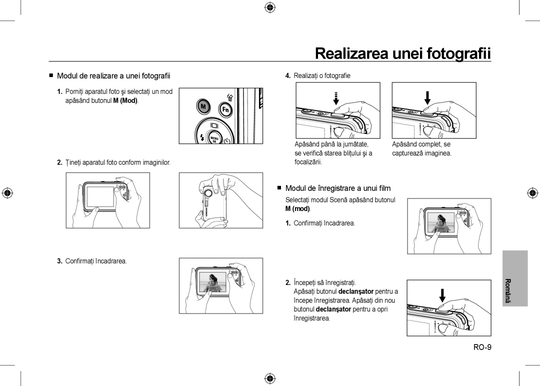 Samsung EC-I8ZZZPBE/E1, EC-I8ZZZPBA/E2 manual Realizarea unei fotograﬁi,  Modul de realizare a unei fotograﬁi, RO-9 