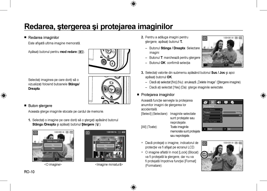 Samsung EC-I8ZZZWBA/CA manual Redarea, ştergerea şi protejarea imaginilor,  Redarea imaginilor,  Buton ştergere, RO-10 