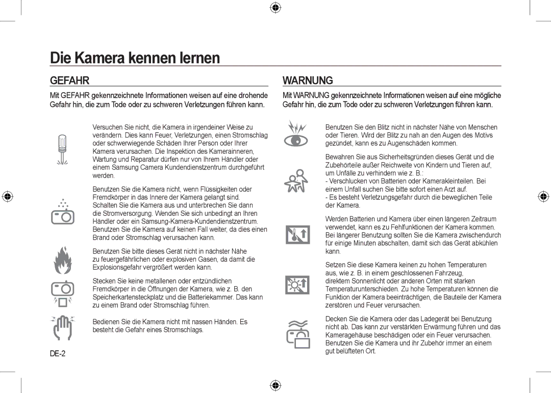 Samsung EC-I8ZZZWBA/IT, EC-I8ZZZPBA/E2, EC-I8ZZZWBA/E3, EC-I8ZZZPBA/GB, EC-I8ZZZBBA/E3, EC-I8ZZZPBB/FR Gefahr, Warnung, DE-2 