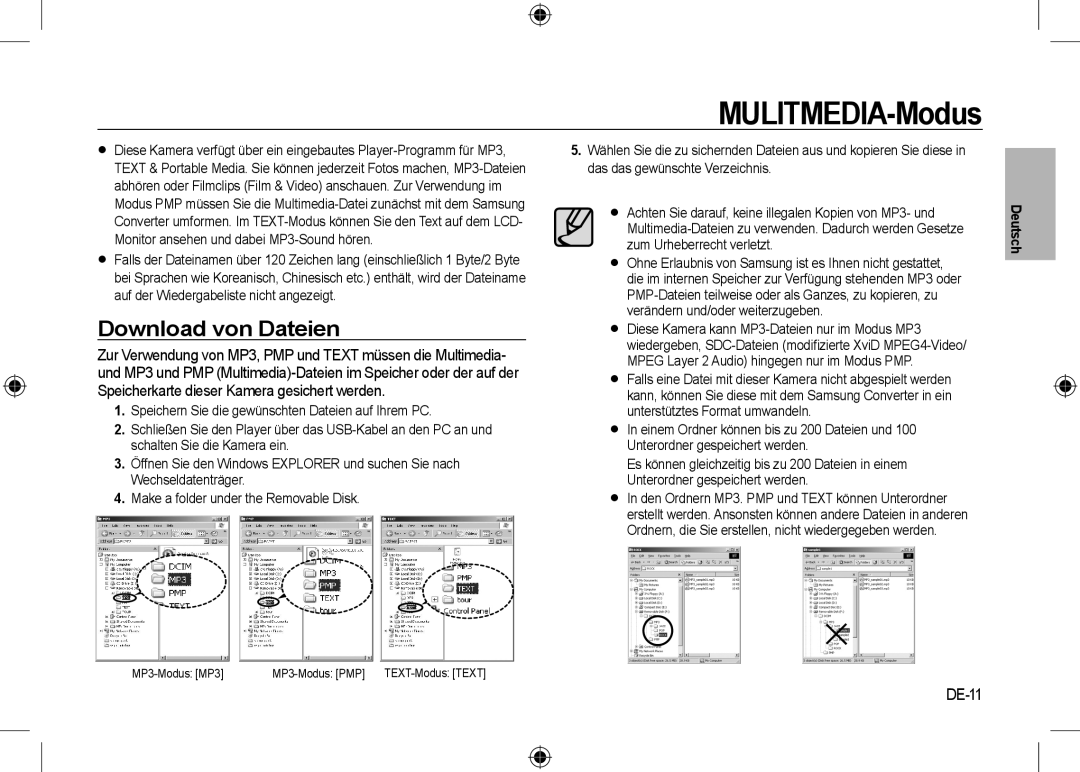 Samsung EC-I8ZZZWBA/AS, EC-I8ZZZPBA/E2, EC-I8ZZZWBA/E3, EC-I8ZZZPBA/GB manual MULITMEDIA-Modus, Download von Dateien, DE-11 