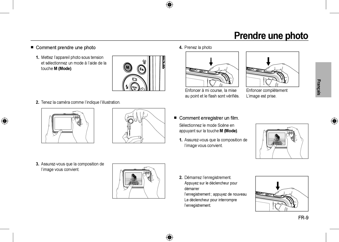 Samsung EC-I8ZZZBBA/AR, EC-I8ZZZPBA/E2 Prendre une photo,  Comment prendre une photo,  Comment enregistrer un ﬁlm, FR-9 