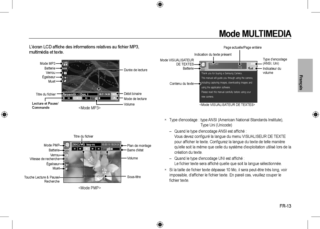 Samsung EC-I8ZZZPBA/US, EC-I8ZZZPBA/E2, EC-I8ZZZWBA/E3, EC-I8ZZZPBA/GB, EC-I8ZZZBBA/E3, EC-I8ZZZPBB/FR manual FR-13, Mode MP3 
