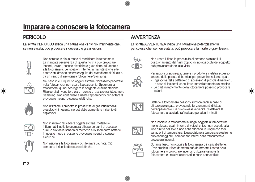 Samsung EC-I8ZZZWBA/DE, EC-I8ZZZPBA/E2, EC-I8ZZZWBA/E3, EC-I8ZZZPBA/GB, EC-I8ZZZBBA/E3 manual Pericolo, Avvertenza, IT-2 