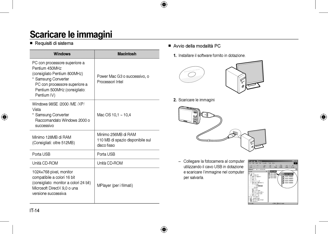 Samsung EC-I8ZZZBBA/AU, EC-I8ZZZPBA/E2 Scaricare le immagini,  Requisiti di sistema,  Avvio della modalità PC, IT-14 