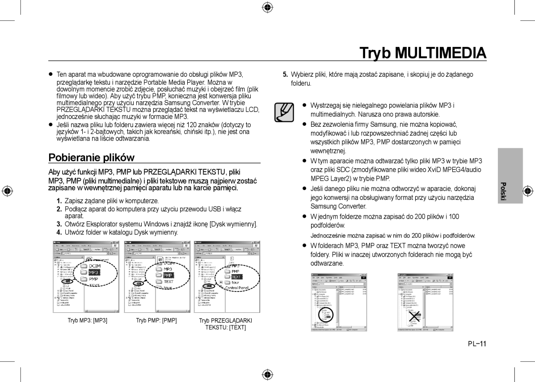 Samsung EC-I8ZZZPSA/E1, EC-I8ZZZPBA/E2, EC-I8ZZZWBA/E3, EC-I8ZZZPBA/GB manual Tryb Multimedia, Pobieranie plików, PL-11 