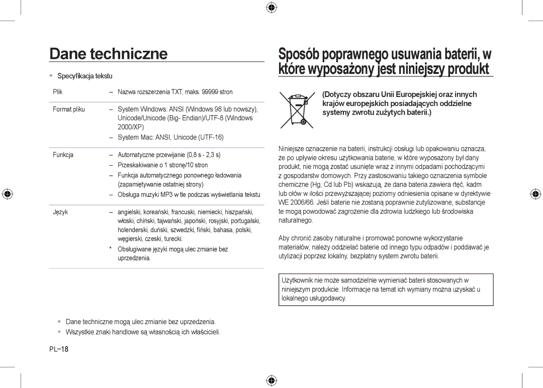 Samsung EC-I8ZZZWBC/AS, EC-I8ZZZPBA/E2, EC-I8ZZZWBA/E3, EC-I8ZZZPBA/GB, EC-I8ZZZBBA/E3, EC-I8ZZZPBB/FR  Specyﬁkacja tekstu 