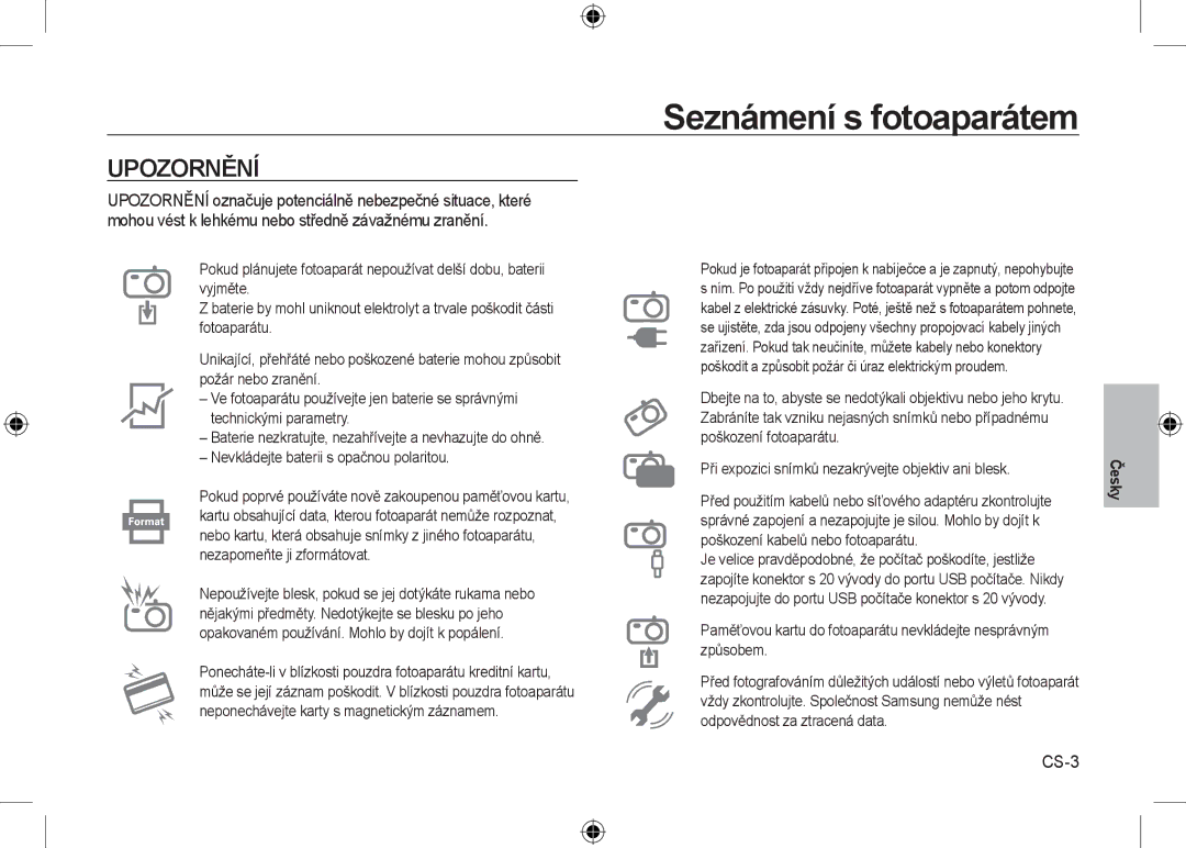 Samsung EC-I8ZZZUBA/US, EC-I8ZZZPBA/E2, EC-I8ZZZWBA/E3, EC-I8ZZZPBA/GB, EC-I8ZZZBBA/E3, EC-I8ZZZPBB/FR Upozornění, CS-3, Česky 