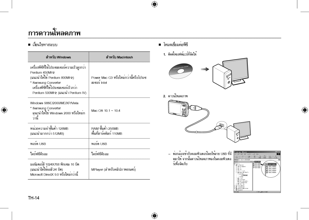 Samsung EC-I8ZZZPBA/FR manual เครื่องพีซีที่ใช้โปรเซสเซอร์ความเร็วสูงกว่า Pentium 450MHz, แนะนำให้ใช้จอสี 24 บิต, TH-14 