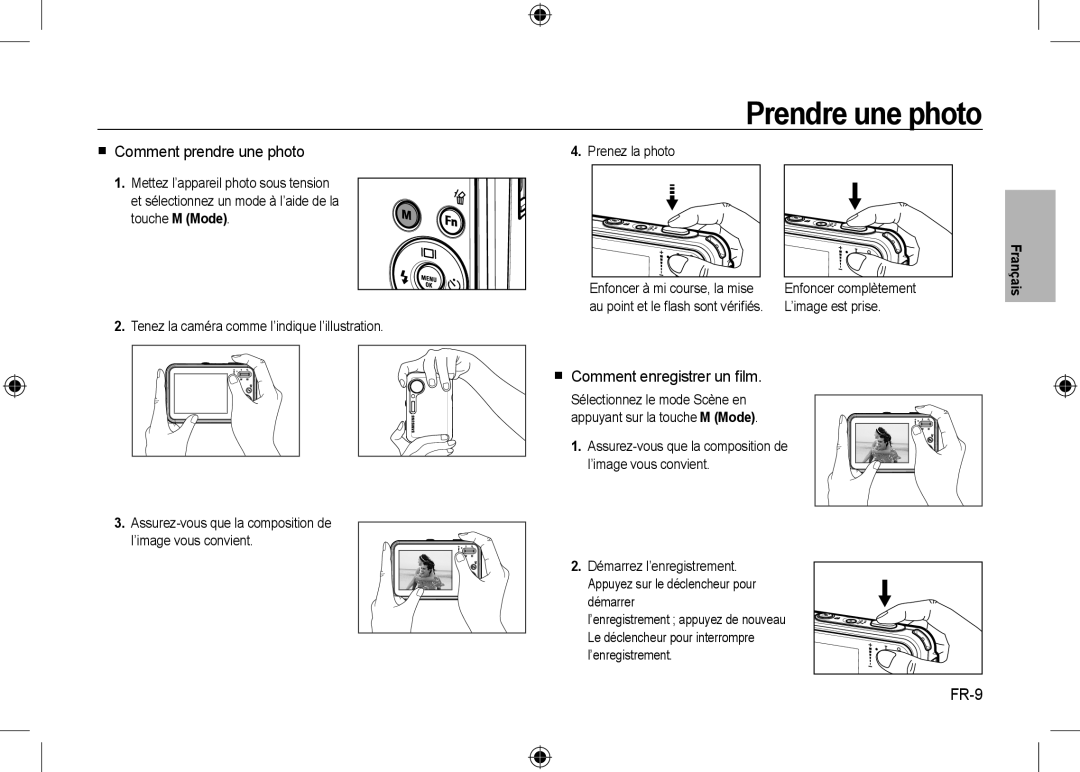 Samsung EC-I8ZZZWBC/E1, EC-I8ZZZPBA/E2 Prendre une photo,  Comment prendre une photo,  Comment enregistrer un ﬁlm, FR-9 