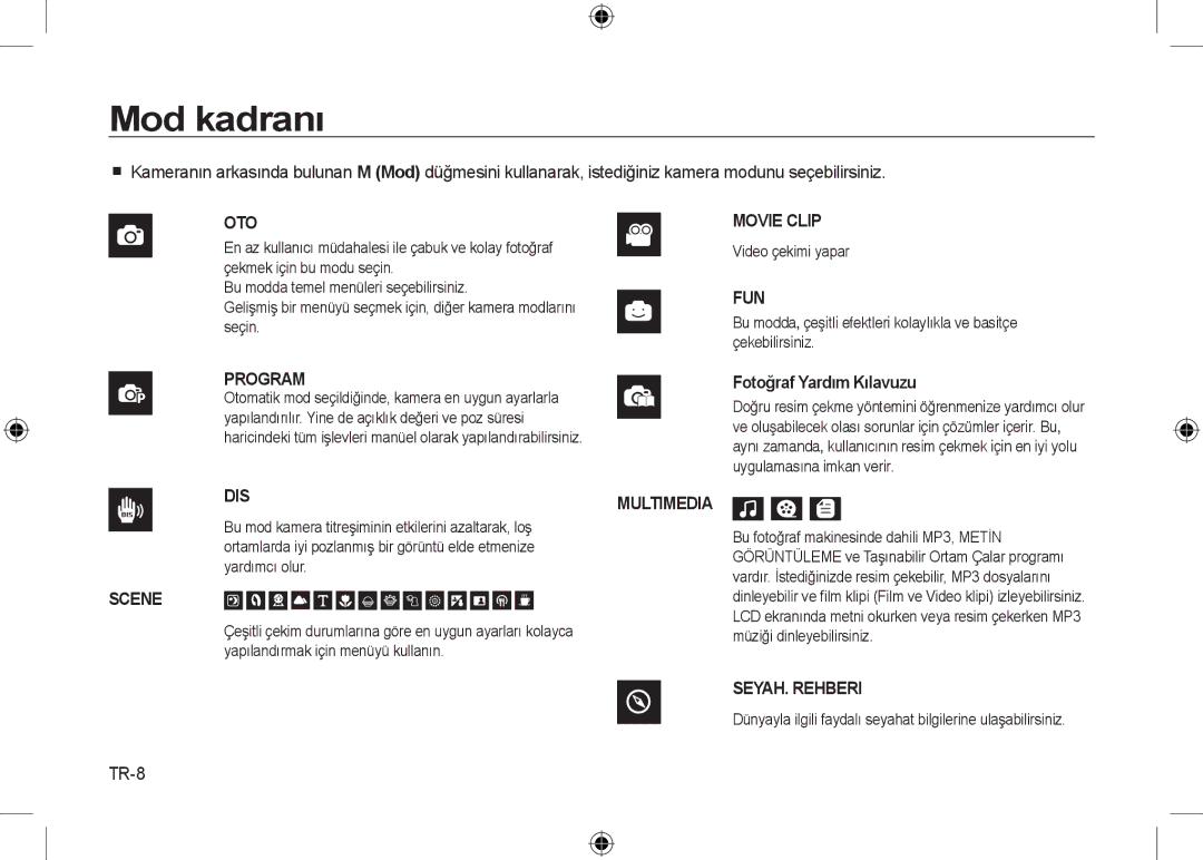 Samsung EC-I8ZZZWYA/CA Mod kadranı, TR-8, Video çekimi yapar, Dünyayla ilgili faydalı seyahat bilgilerine ulaşabilirsiniz 