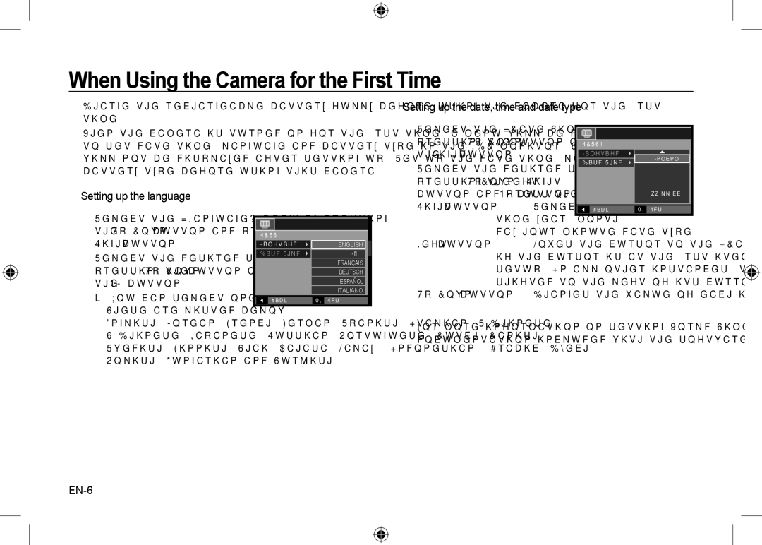 Samsung EC-I8ZZZWBA/GB, EC-I8ZZZPBA/E2 manual When Using the Camera for the First Time,  Setting up the language, EN-6 