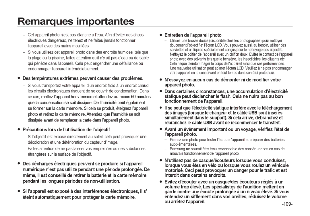 Samsung EC-I8ZZZPBA/GB, EC-I8ZZZPBA/E2, EC-I8ZZZWBA/E3, EC-I8ZZZBBA/E3 manual Précautions lors de l’utilisation de l’objectif 