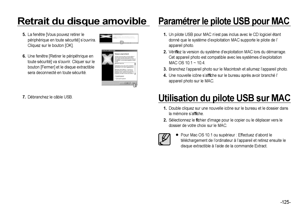 Samsung EC-I8ZZZPBA/E2, EC-I8ZZZWBA/E3, EC-I8ZZZPBA/GB, EC-I8ZZZBBA/E3, EC-I8ZZZPBB/FR Paramétrer le pilote USB pour MAC, 125 