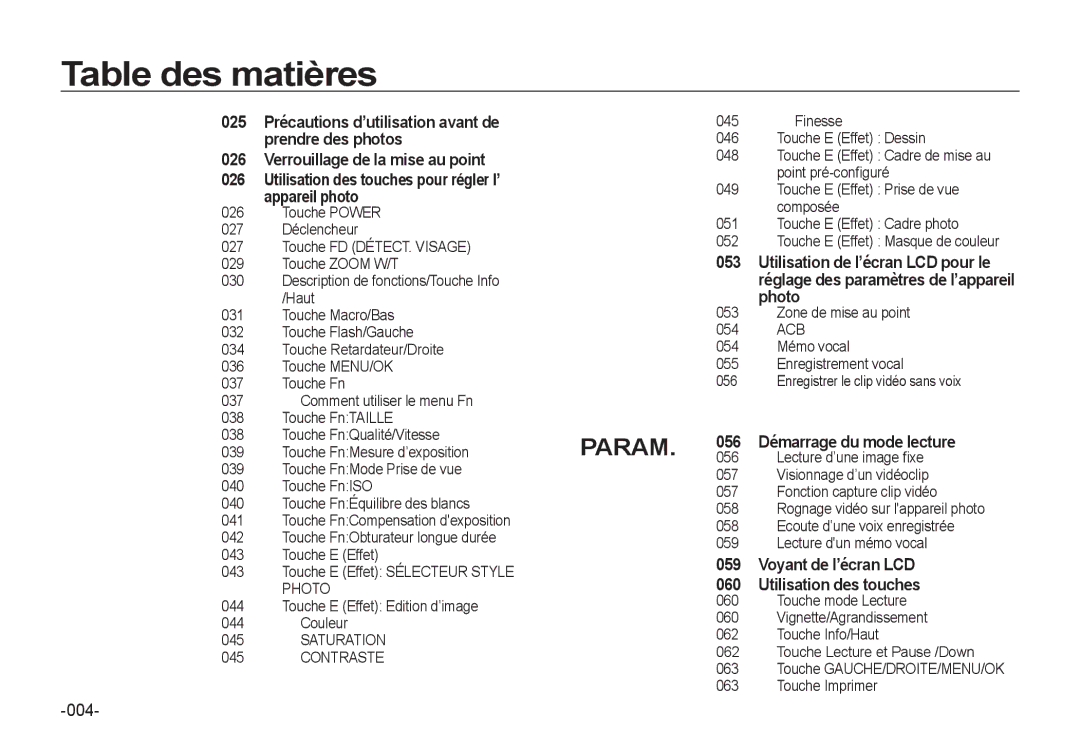 Samsung EC-I8ZZZUBA/E3, EC-I8ZZZPBA/E2, EC-I8ZZZWBA/E3, EC-I8ZZZPBA/GB manual 004, Utilisation de l’écran LCD pour le 