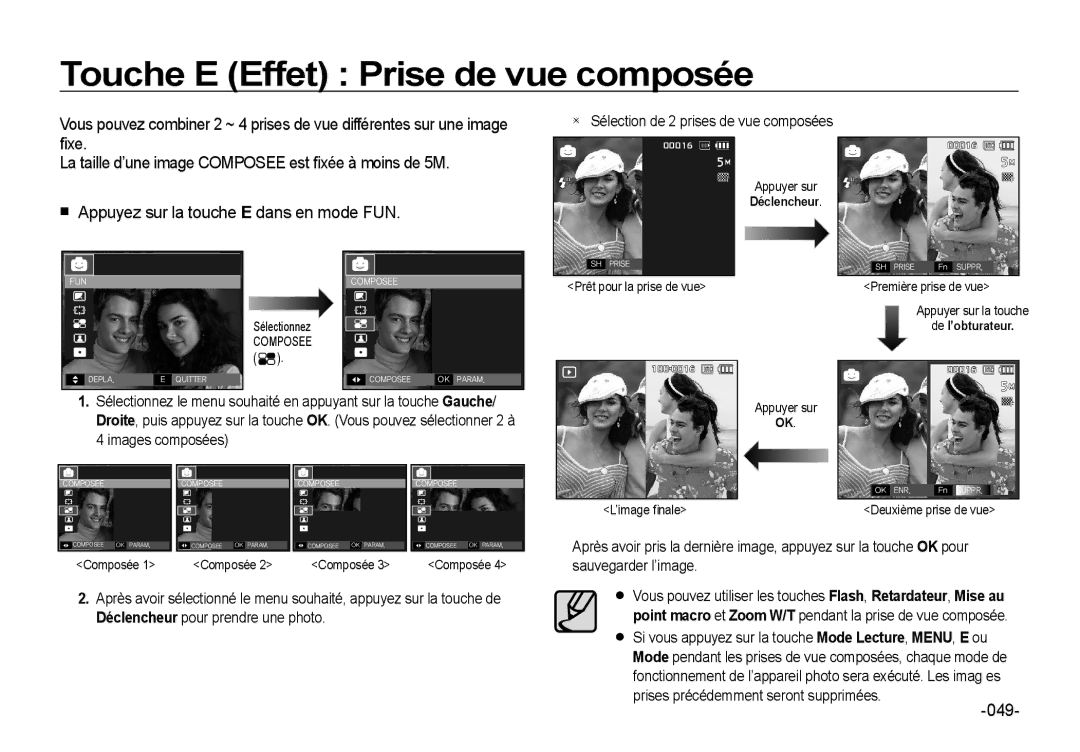 Samsung EC-I8ZZZBBB/FR Touche E Effet Prise de vue composée, 049, Sélection de 2 prises de vue composées, Déclencheur 