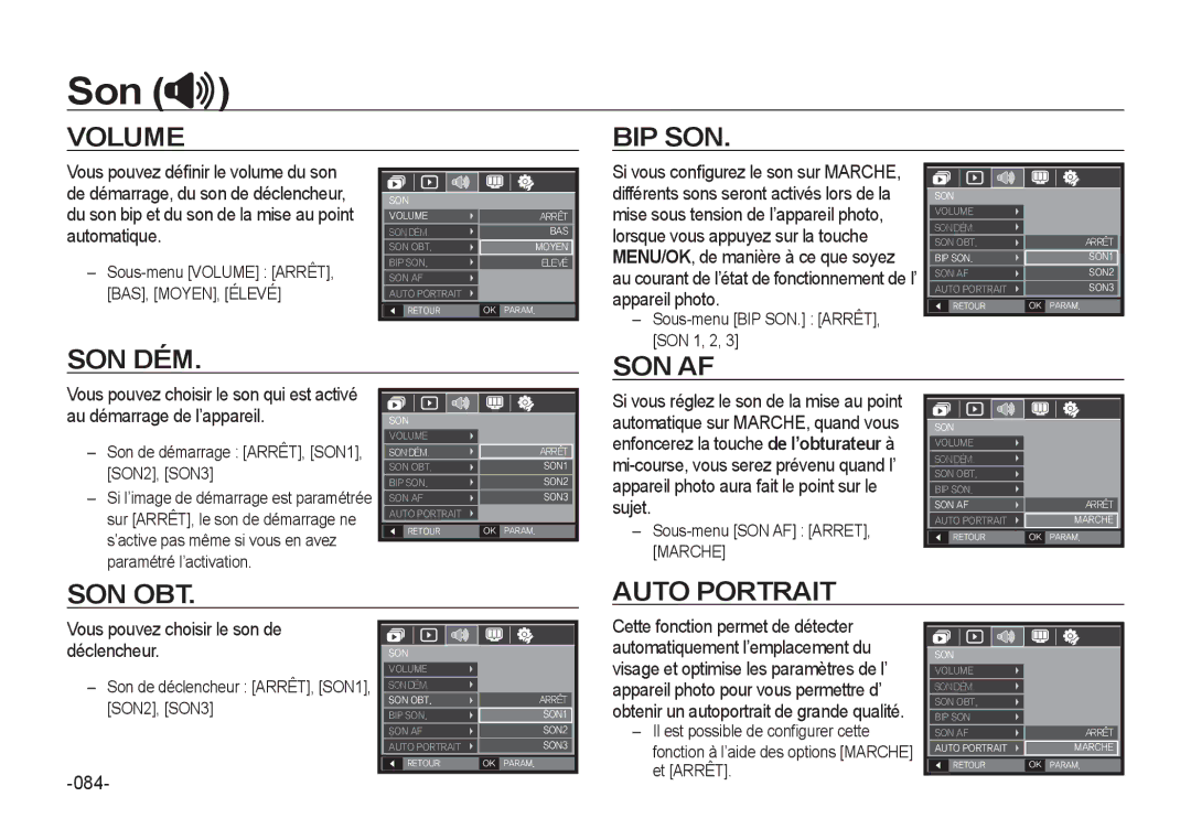 Samsung EC-I8ZZZUBA/E2, EC-I8ZZZPBA/E2, EC-I8ZZZWBA/E3, EC-I8ZZZPBA/GB Son, Vous pouvez choisir le son de déclencheur, 084 