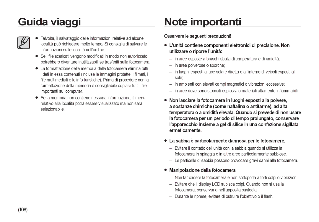 Samsung EC-I8ZZZPBB/E1, EC-I8ZZZWBA/E3, EC-I8ZZZBBA/E3, EC-I8ZZZUBA/E3, EC-I8ZZZPBA/E3 Osservare le seguenti precauzioni, 108 