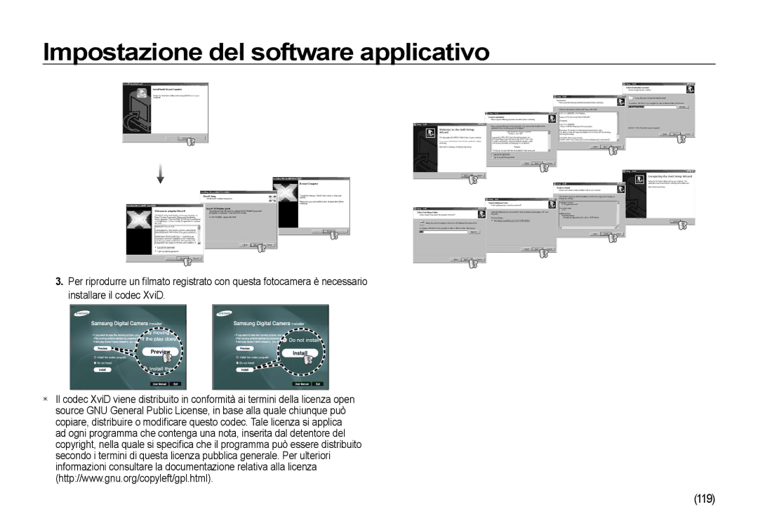 Samsung EC-I8ZZZWBA/IT, EC-I8ZZZWBA/E3, EC-I8ZZZBBA/E3, EC-I8ZZZUBA/E3 manual Impostazione del software applicativo, 119 